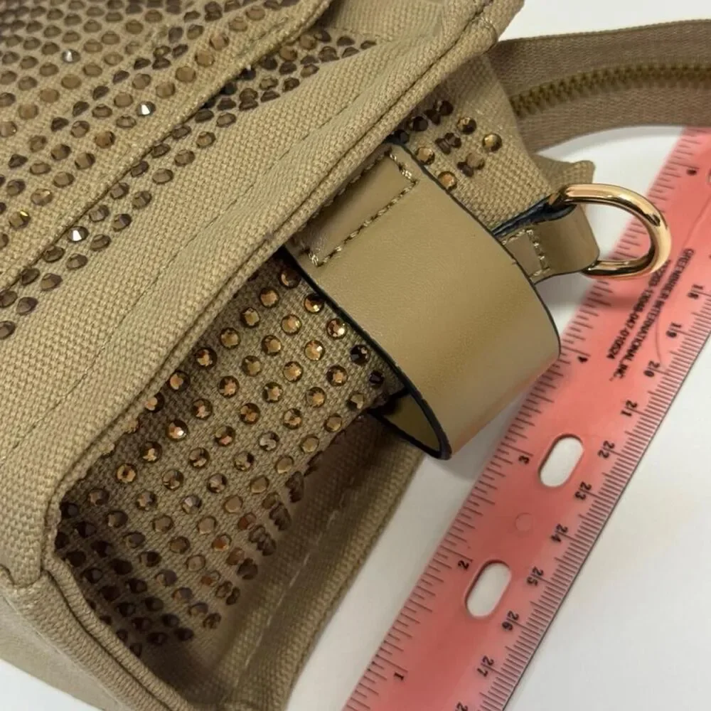 NWT Tan Mini Tote Rhinestone Crossbody Bag